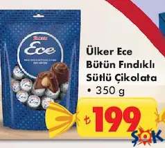 ÜLKER ECE BÜTÜN FINDIKLI SÜTLÜ ÇİKOLATA 350 G - BAYRAM ŞEKERİ/ÇİKOLATASI